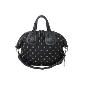 Givenchy Shoulder Bag Swarovski Nightingale Leather Nylon Black